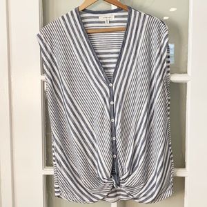 Max Studio Women’s Deep V-Neck Blue & White Striped Sleeveless Top (Size S)